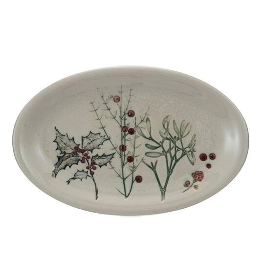 Hello Honey® 11.5" Multicolor Seasonal Botanicals Debossed Stoneware Platter with Reactive Crackle Glaze
